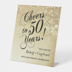 Elegant Gold 50th Anniversary Welcome Pedestal Sign