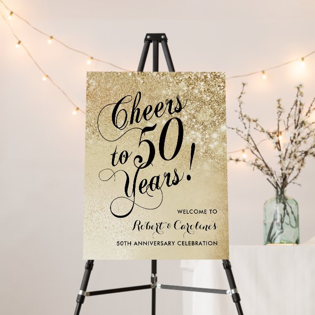 Elegant Gold 50th Anniversary Welcome Sign (In Situ (Stand))