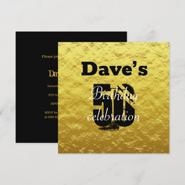 Elegant Gold 50th Birthday Party  Invitation (Front/Back)