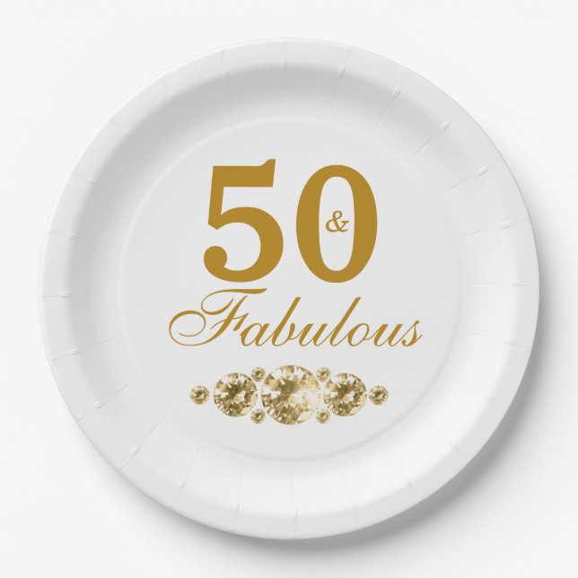 Elegant Gold 50th Birthday Party  Paper Plates (Front)
