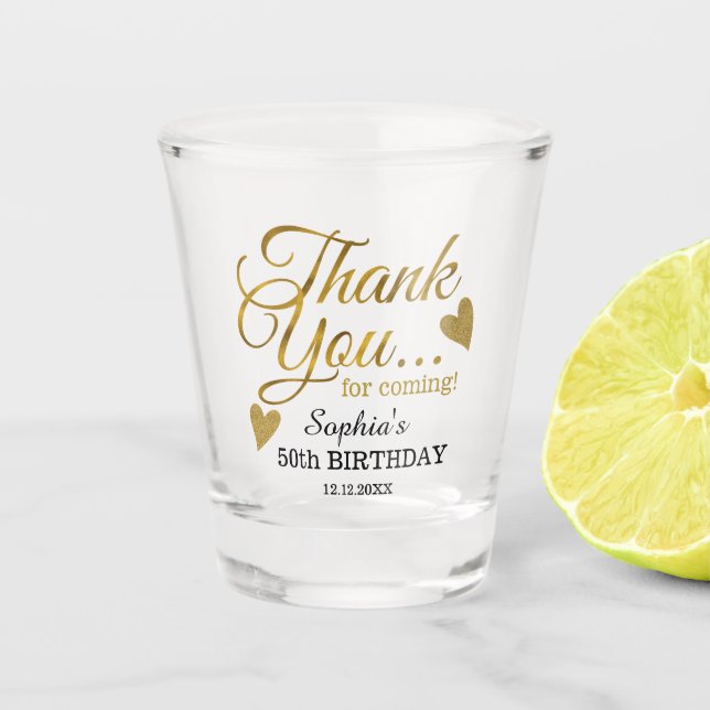 Elegant Gold 50th Birthday Party Thank You Favors Shot Glass (Front)