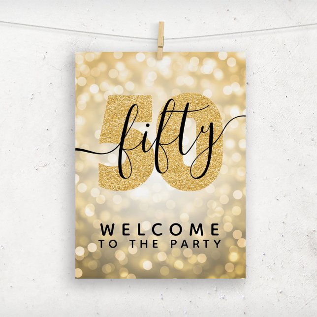 Elegant Gold 50th Birthday Party Welcome  Foam Board (Creator Uploaded)