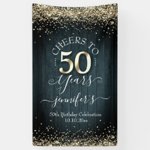 Elegant Gold 50th Birthday Script Banner