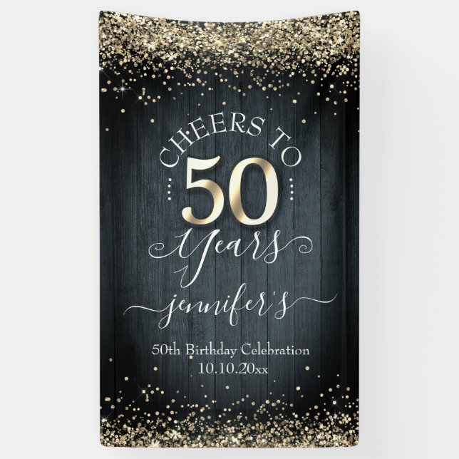 Elegant Gold 50th Birthday Script Banner (Vertical)