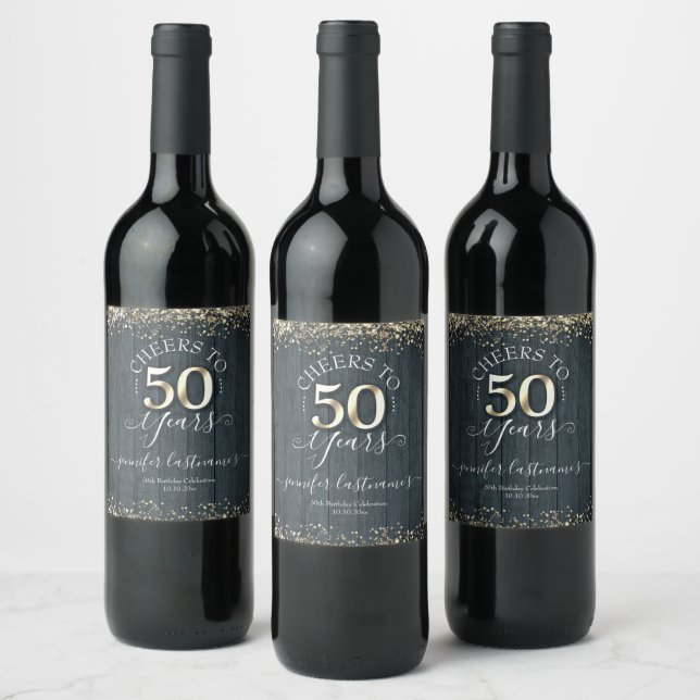 Elegant Gold 50th Birthday Script Wine Label (Bottles)