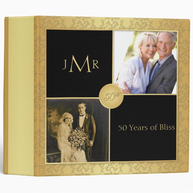 Elegant Gold 50th Wedding Anniversary Binder (Front/Spine)