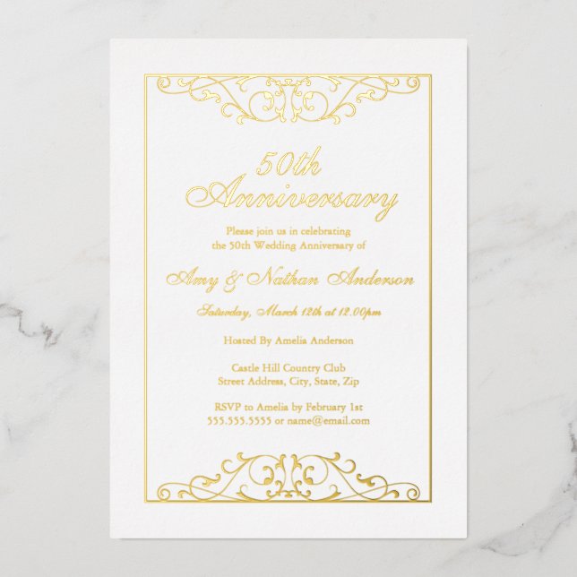 Elegant Gold 50th Wedding Anniversary  Foil Invitation (Front)