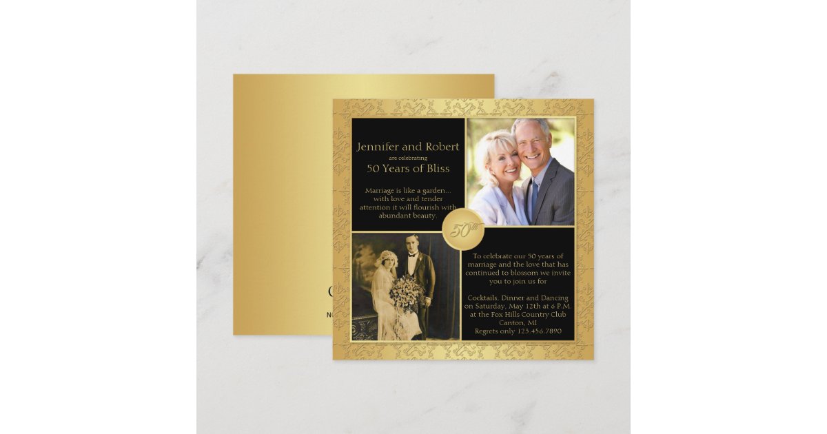 Elegant Gold 50th Wedding Anniversary Invitation | Zazzle