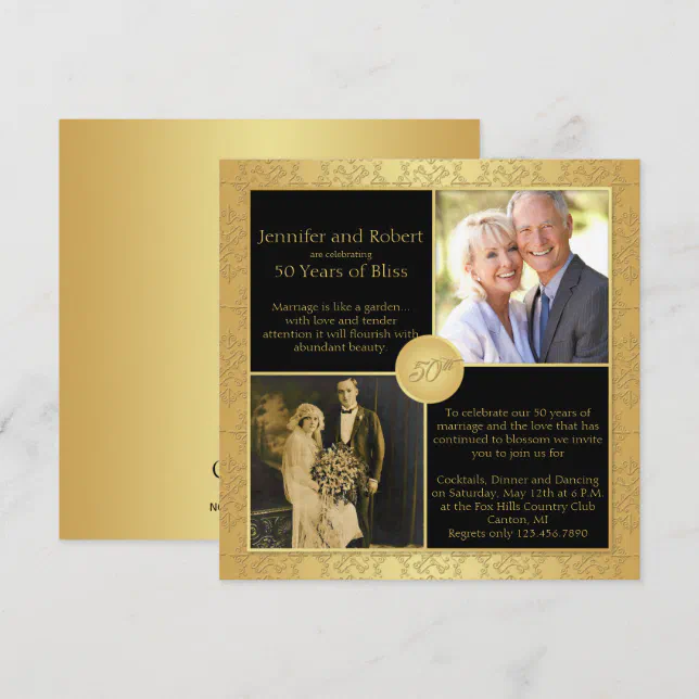 Elegant Gold 50th Wedding Anniversary Invitation | Zazzle