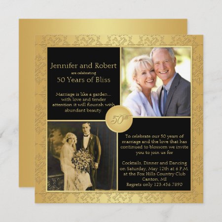 Elegant Gold 50th Wedding Anniversary Invitation