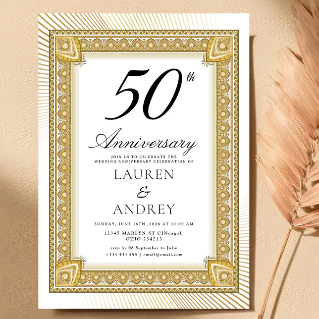 Elegant Gold 50th Wedding Anniversary Invitation | Zazzle