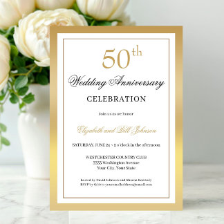 Elegant Gold 50th Wedding Anniversary Invitation