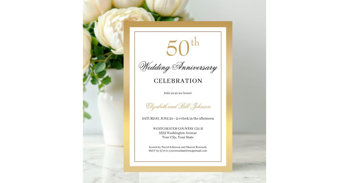 Elegant Gold 50th Wedding Anniversary Invitation | Zazzle
