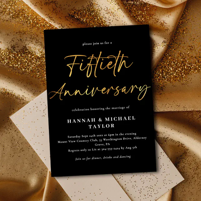Elegant Gold 50th Wedding Anniversary Invitation | Zazzle