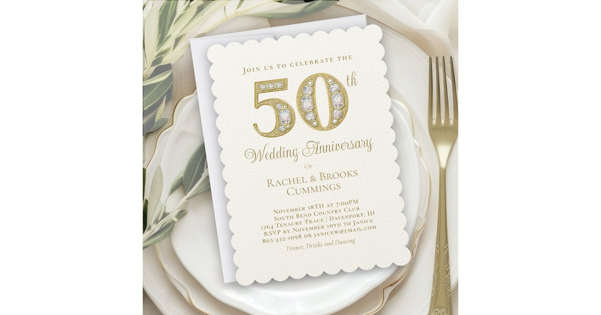 Elegant Gold 50th Wedding Anniversary Invitation | Zazzle