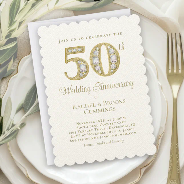 Elegant Gold 50th Wedding Anniversary Invitation | Zazzle