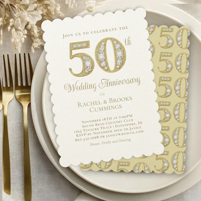 Elegant Gold 50th Wedding Anniversary Invitation | Zazzle