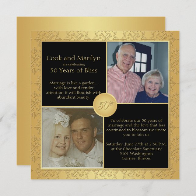 Elegant Gold 50th Wedding Anniversary Invitation 5 (Front/Back)