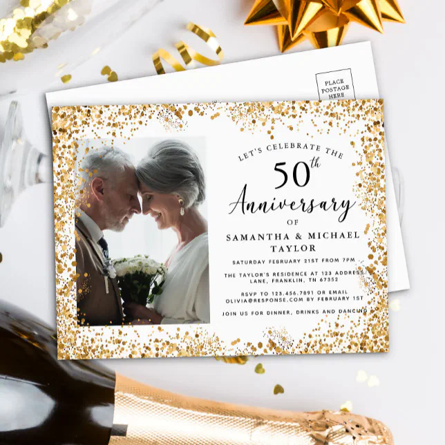 Elegant Gold 50th Wedding Anniversary Invitation Postcard | Zazzle