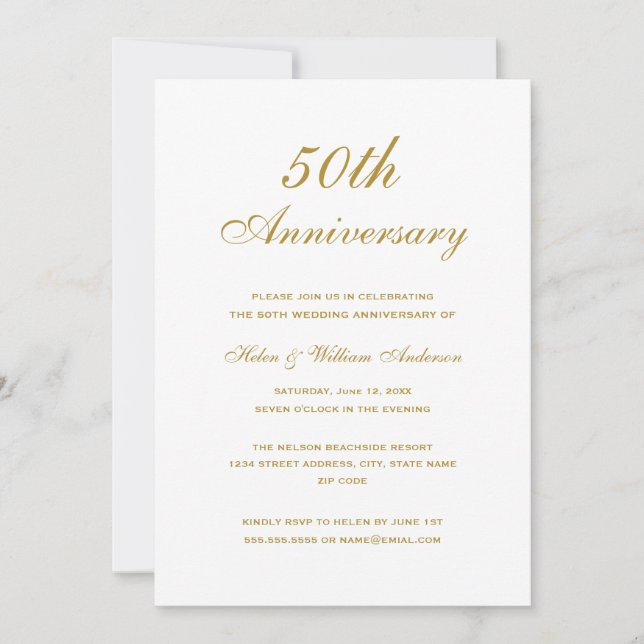 Elegant Gold 50th Wedding Anniversary Invite (Front)