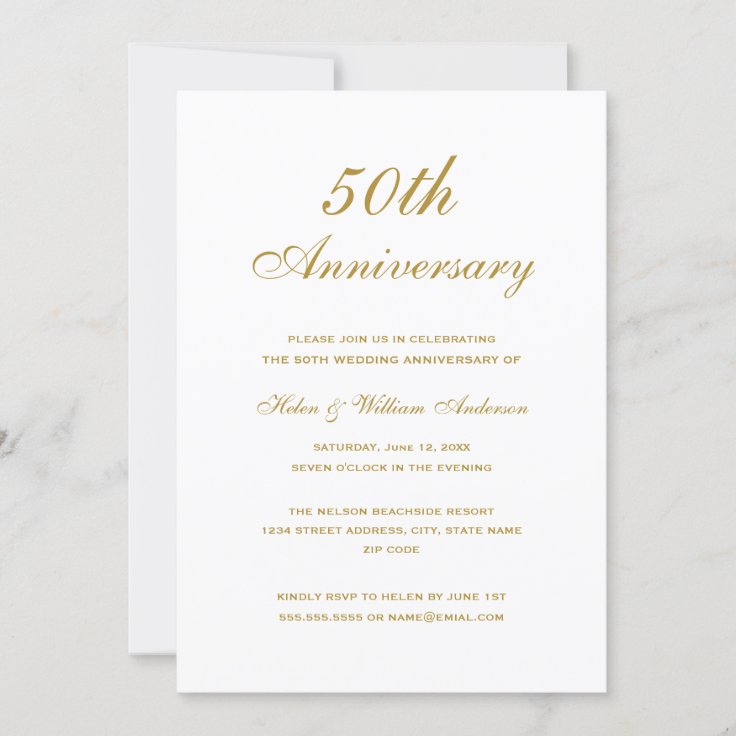 Elegant Gold 50th Wedding Anniversary Invite | Zazzle