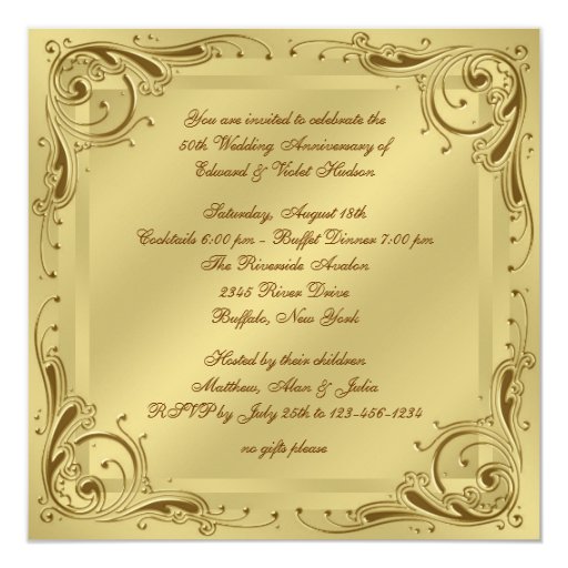 Elegant Gold 50th Wedding Anniversary Party Card | Zazzle