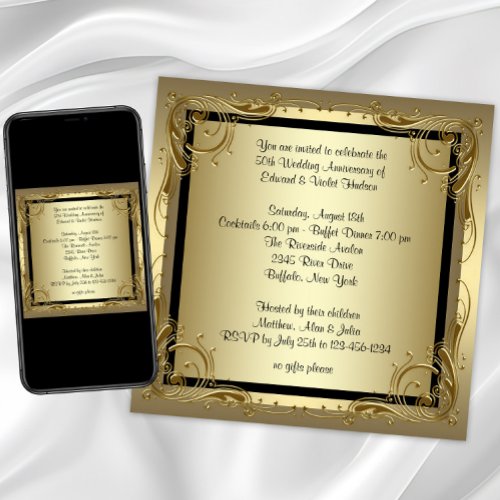 Elegant Gold 50th Wedding Anniversary Party Invitation