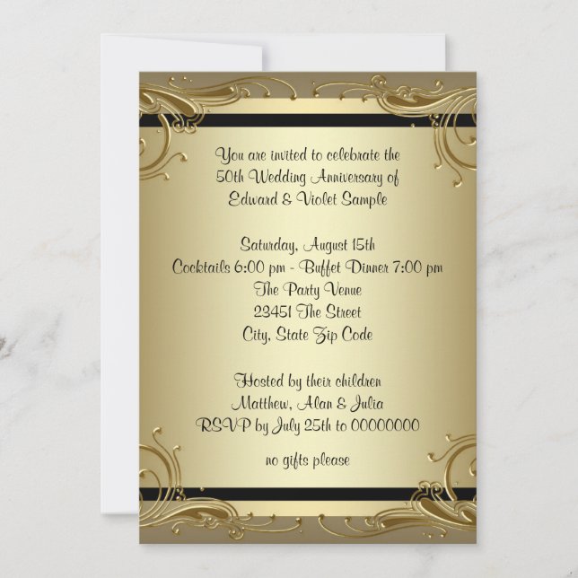 Elegant Gold 50th Wedding Anniversary Party Invitation (Front)