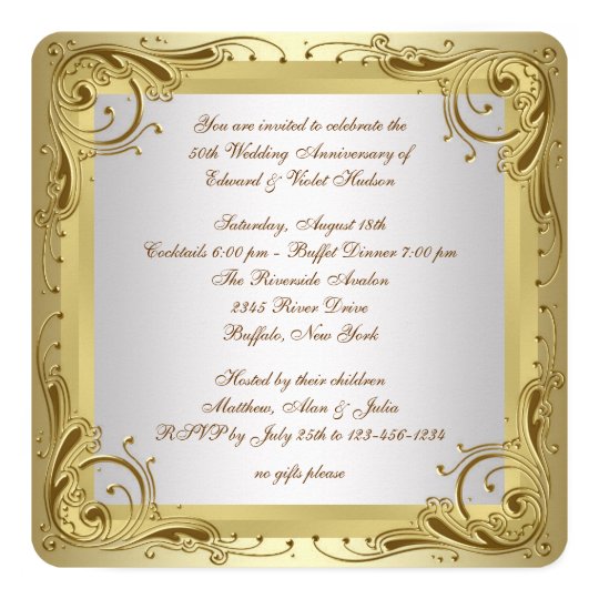 Elegant Gold 50th Wedding Anniversary Party Invitation | Zazzle.com