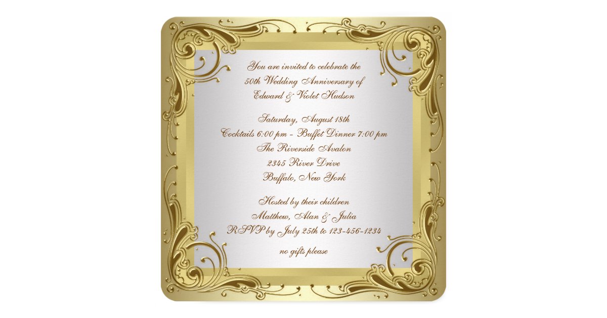 Elegant Gold 50th Wedding Anniversary Party Invitation