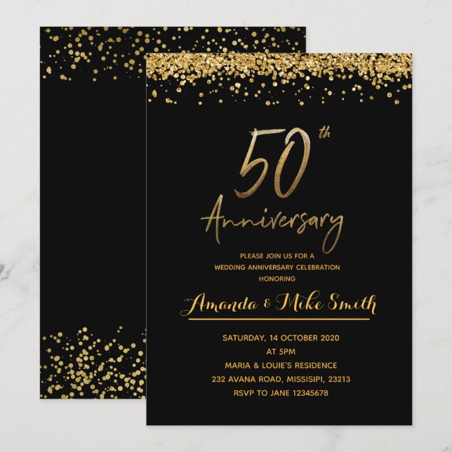 Elegant Gold 50th Wedding Anniversary Party Invite (Front/Back)