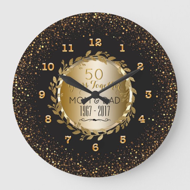 Elegant Gold 50th Wedding Anniversary Personalized Large Clock (Front)