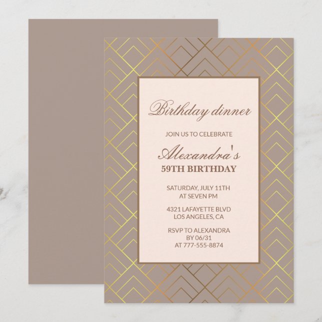 Elegant Gold 59th birthday Dinner invitations  (Front/Back)
