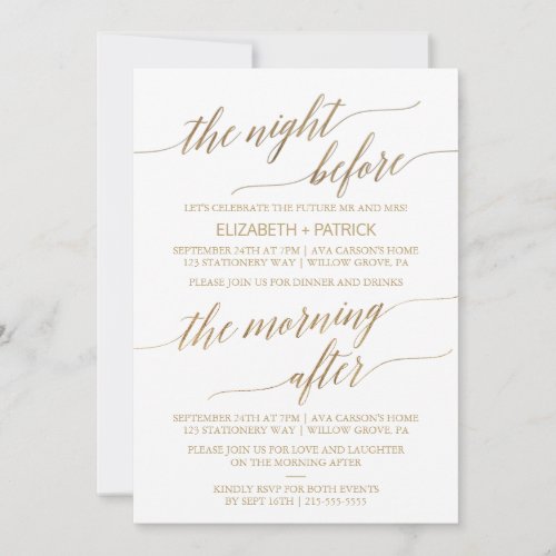 Elegant Gold 5x7 Rehearsal Dinner  Morning Brunch Invitation