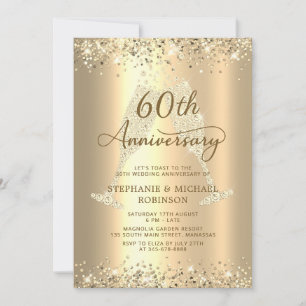 Elegant Gold 60th Anniversary Champagne Toast Invitation