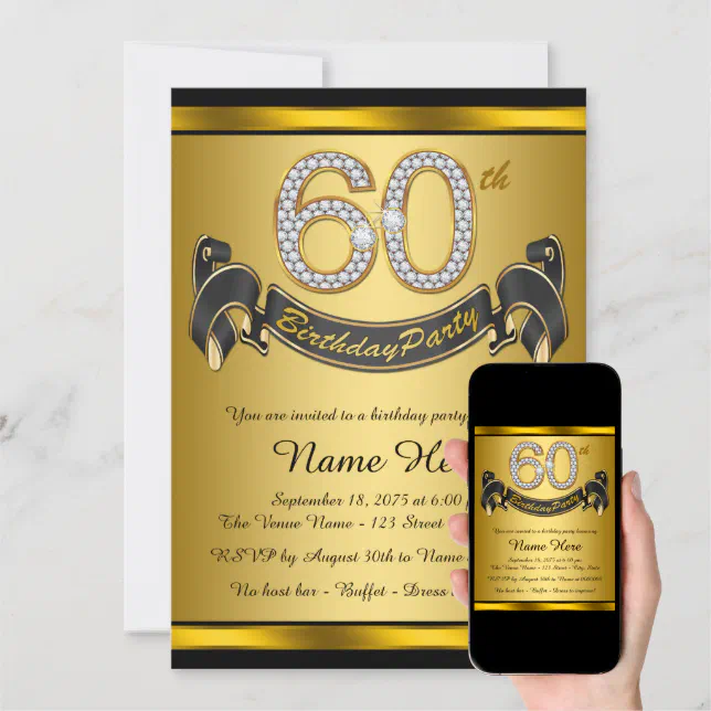 Elegant Gold 60th Birthday Party Invitation | Zazzle