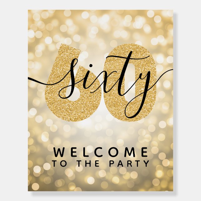 Elegant Gold 60th Birthday Party Welcome  Foam Board (Front)