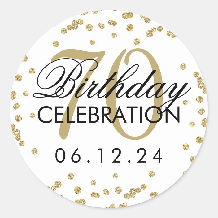 Elegant Gold 70th Birthday Glitter Confetti Classic Round Sticker