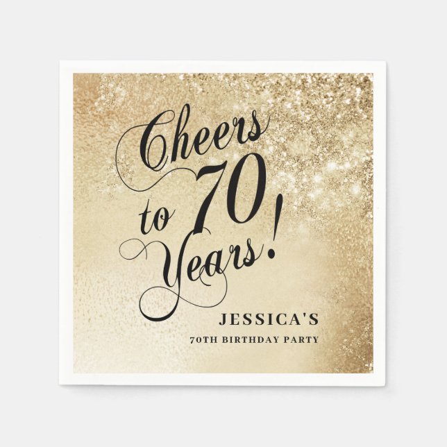 Elegant Gold 70th Birthday Napkins (Front)