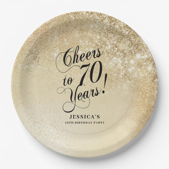 Elegant Gold 70th Birthday Paper Plates (Front)