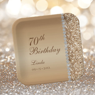 Elegant Gold 70th Birthday Paper Plates