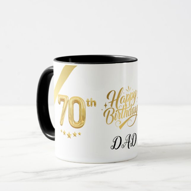 Elegant Gold 70th Birthday (Personalise) Dad Mug (Front Left)