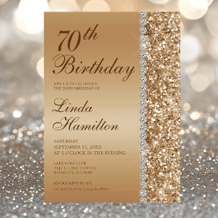 Elegant Gold 70th Birthday Photo Invitation