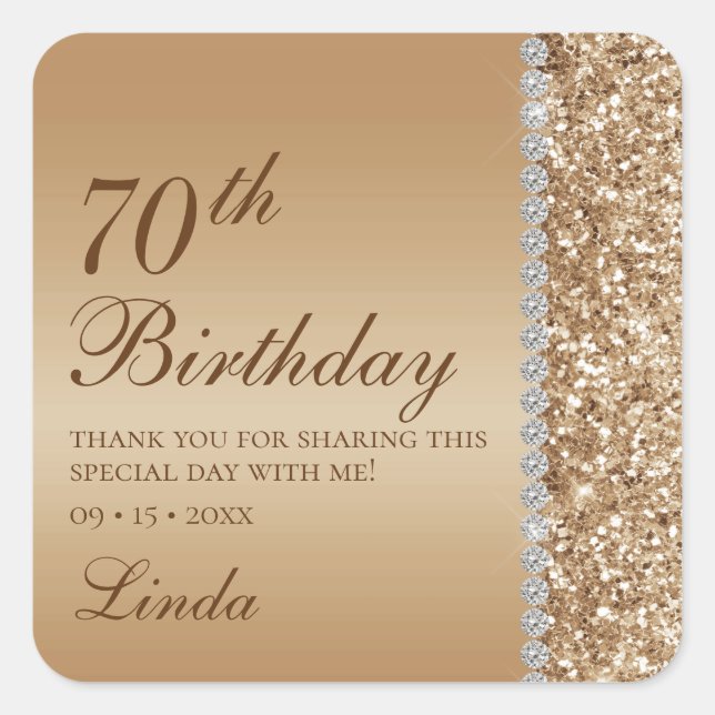 Elegant Gold 70th Birthday Square Sticker (Front)