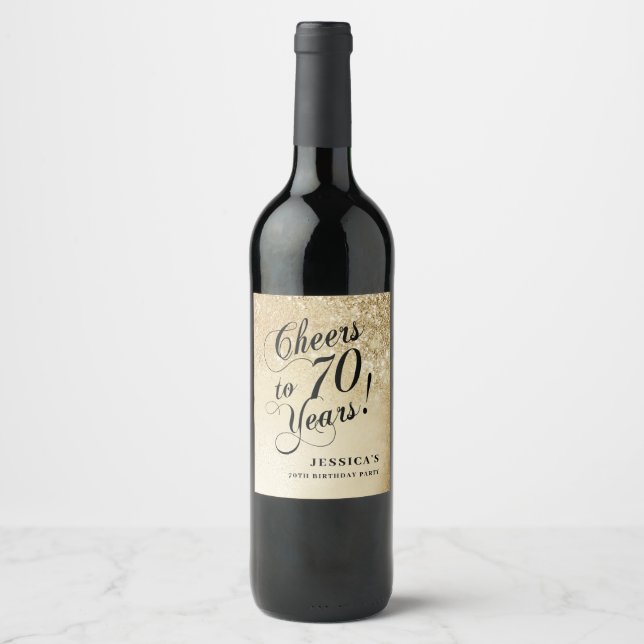 Elegant Gold 70th Birthday Wine Label (Front)