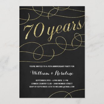 Elegant Gold 70th Wedding Anniversary Party Invitation by dulceevents at Zazzle