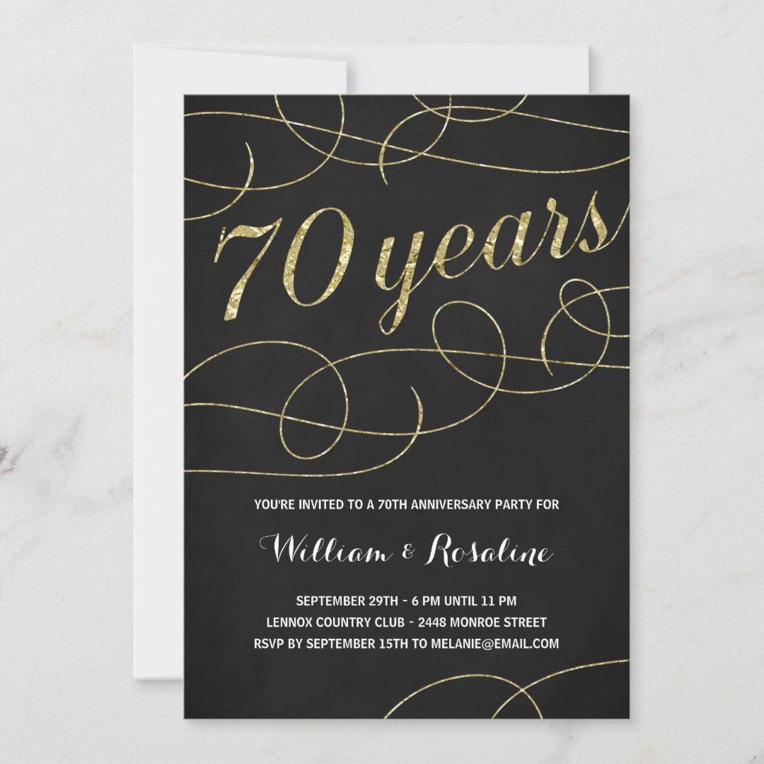 Elegant Gold 70th Wedding Anniversary Party Invitation | Zazzle