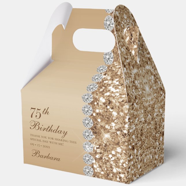 Elegant Gold 75th Birthday Favor Boxes (Front)