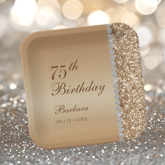 Elegant Gold 75th Birthday Paper Plates (Creator Uploaded)