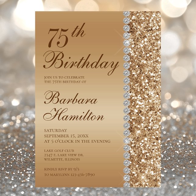 Elegant Gold 75th Photo Birthday Invitation (Creator Uploaded)
